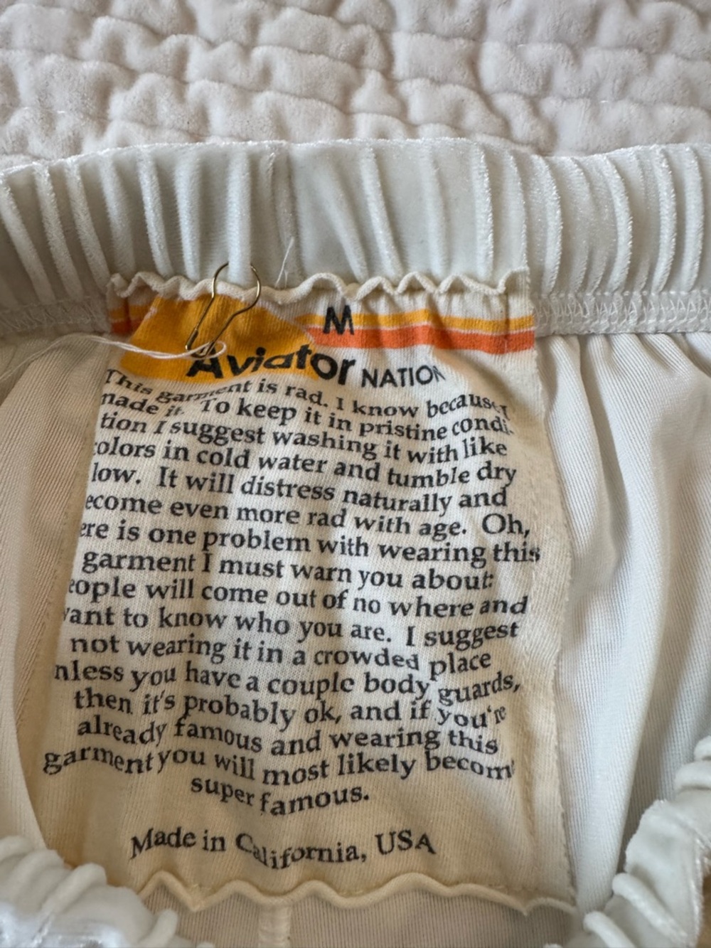 Aviator Nation White Sweatpants with Rainbow Velvet Side Stripes - Picture 3 of 3